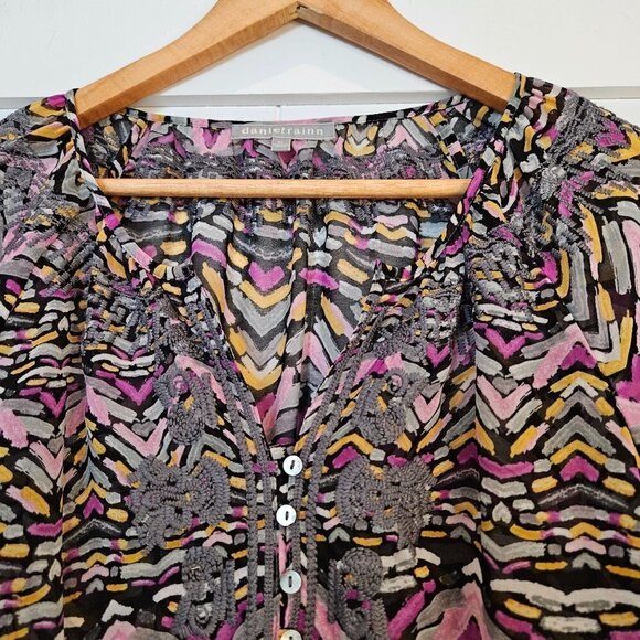 Daniel Rainn Embroidered Peasant Cottagecore Top Pink Oversized Small Petite - Picture 3 of 9